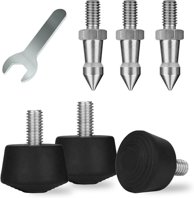 Rigych 6 Pcs Tripod Spike Feet 1/4-20 Thread Rubber Feet Universal Anti-Slip & Stainless Steel Spike Tripod Feet Replacement Parts - Image 1